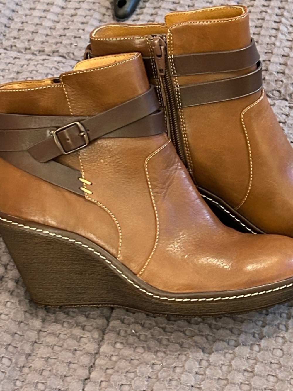 Sofft Cognac Wedge Ankle Boots with Buckle Wrap - Picture 12 of 12